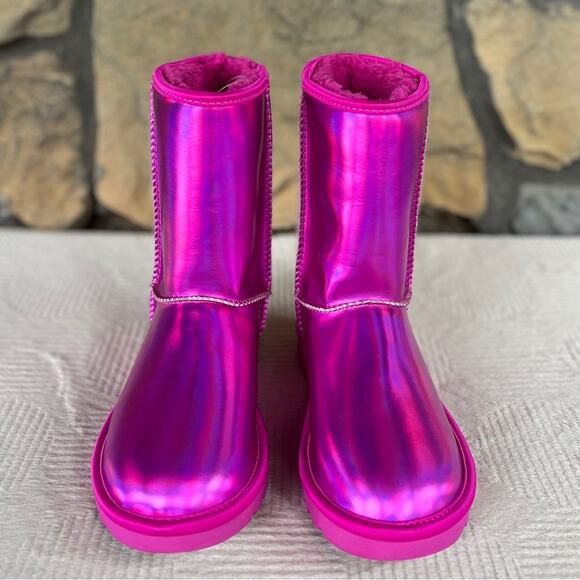 NEW Womens Size 6 UGG Iridescent Pink Classic Short Leather Suede Metallic Boot - Picture 7 of 11